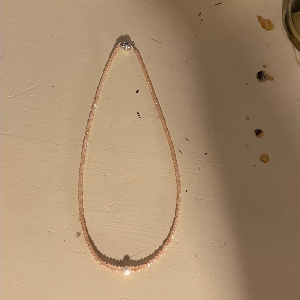 Delicate Peach Beaded Necklace with Pearl Accent